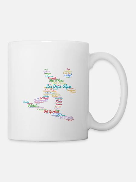Ski Alp resorts, word cloud, snowboard - Mug - white