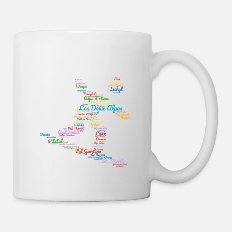 Ski Alp resorts, word cloud, snowboard - Mug - white