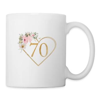 Zahl 70, Herz-Blumen-Design, personalisierbar - Tasse - Weiß - Rechts