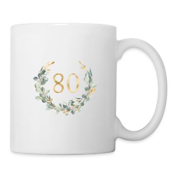 Numéro 80, couronne d’eucalyptus, personnalisable - Mug blanc - blanc - Droite