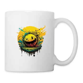 bunt und crazy , emoticon lustiges gelbes Gesicht - Tasse - Weiß - Rechts