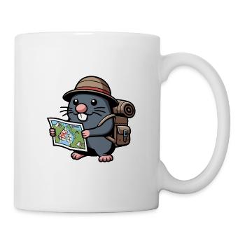 Wanderer Maulwurf Karte Wandern Hut Rucksack - Tasse - Weiß - Rechts