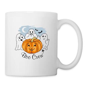 Drei lustige Geister und Halloween-Kürbis. Buh-Crew - Tasse - Weiß - Rechts