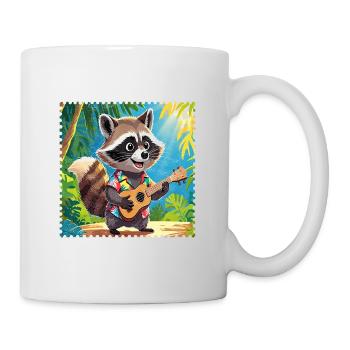 Waschbär mit Ukulele 2 - Tasse - Weiß - Rechts
