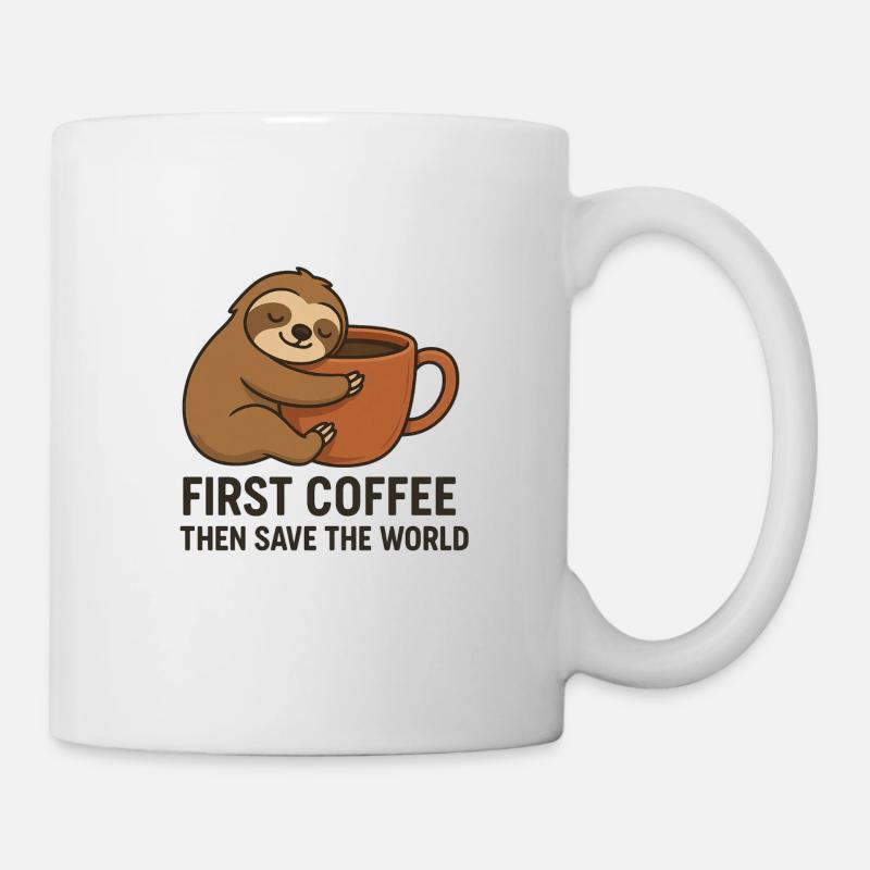 Sloth Coffee Morning : Sauver le monde - Mug blanc - blanc