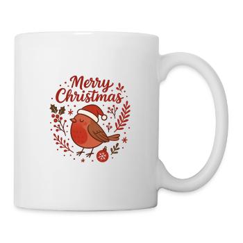 Robin mit Santa Hut – Merry Christmas - Tasse - Weiß - Rechts