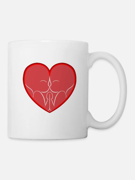 Herzlicher Kuss zwischen Liebenden - Tasse - Weiß