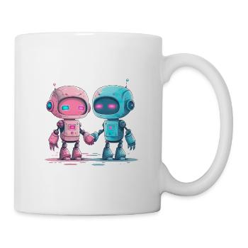 Cute robots hold hands Valentine's Day Love - Mug - white - Right
