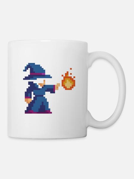 Pixel Wizard und Feuer - Tasse - Weiß