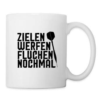 Zielen Werfen Fluchen - Dart Spieler Dartpfeil - Tasse - Weiß - Rechts