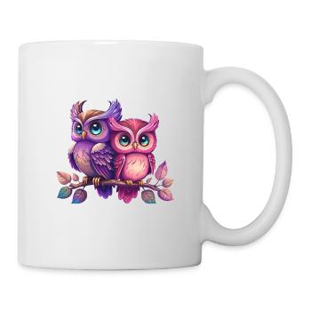 Colorful Owls Siblings Animal Bird Owl Eagle Owl Night - Mug - white - Right