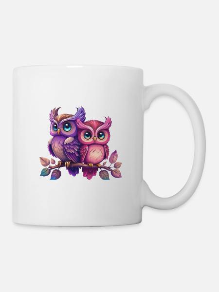 Bunte Eulen Geschwister Tier Vogel Eule Uhu Nacht - Tasse - Weiß