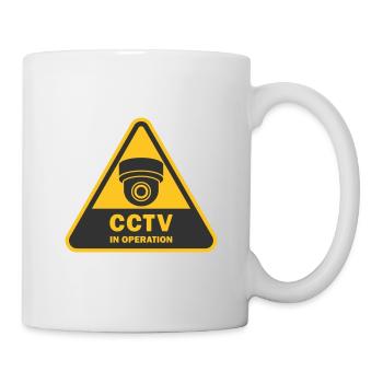 Symbolsymbol für Überwachungskameras in Verwendung. Stationäre Videoüberwachung - Tasse - Weiß - Rechts