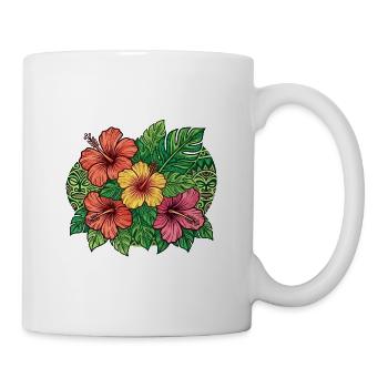 Bouquet d'Hibiscus Tropical & Tatouage Tribal - Mug blanc - blanc - Droite