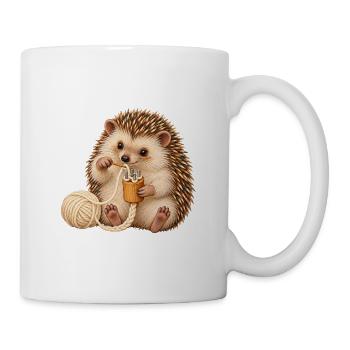 Igel arbeitet mit einer Strickliesel - Tasse - Weiß - Rechts