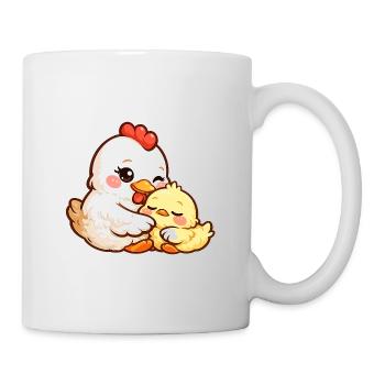Hennenmutter kuschelt mit ihrem kleinen Küken - Tasse - Weiß - Rechts