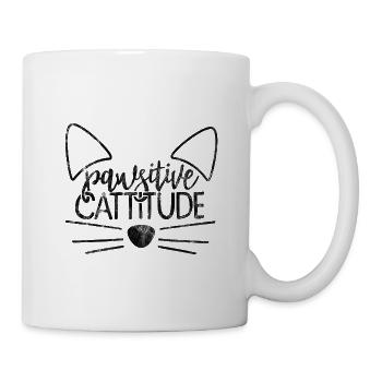 pawsitive cattitude - Lustige Katzen Sprüche - Tasse - Weiß - Rechts