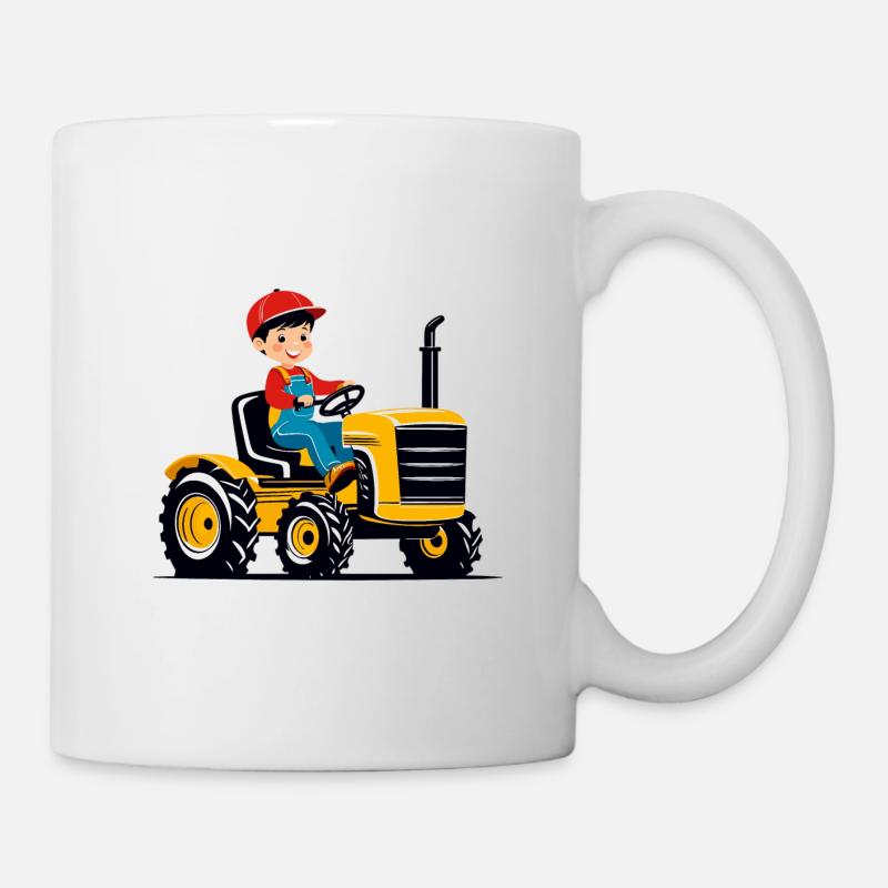 Boy driving tractor - Mug - white