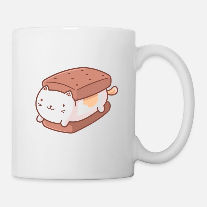 Kawaii Crème Glacée Sandwich Chat - Mug blanc - blanc