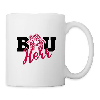 Bauherr mit Herz Baustelle Hausbau Eigenheim Bau - Tasse - Weiß - Rechts