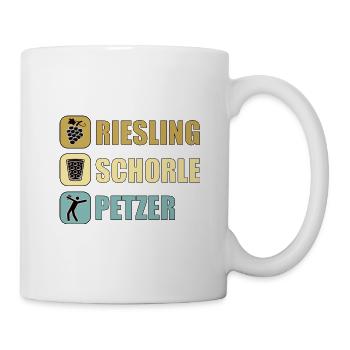 Schorle Riesling Pfalz Mundart Woi Dubbeglas Motiv - Tasse - Weiß - Rechts