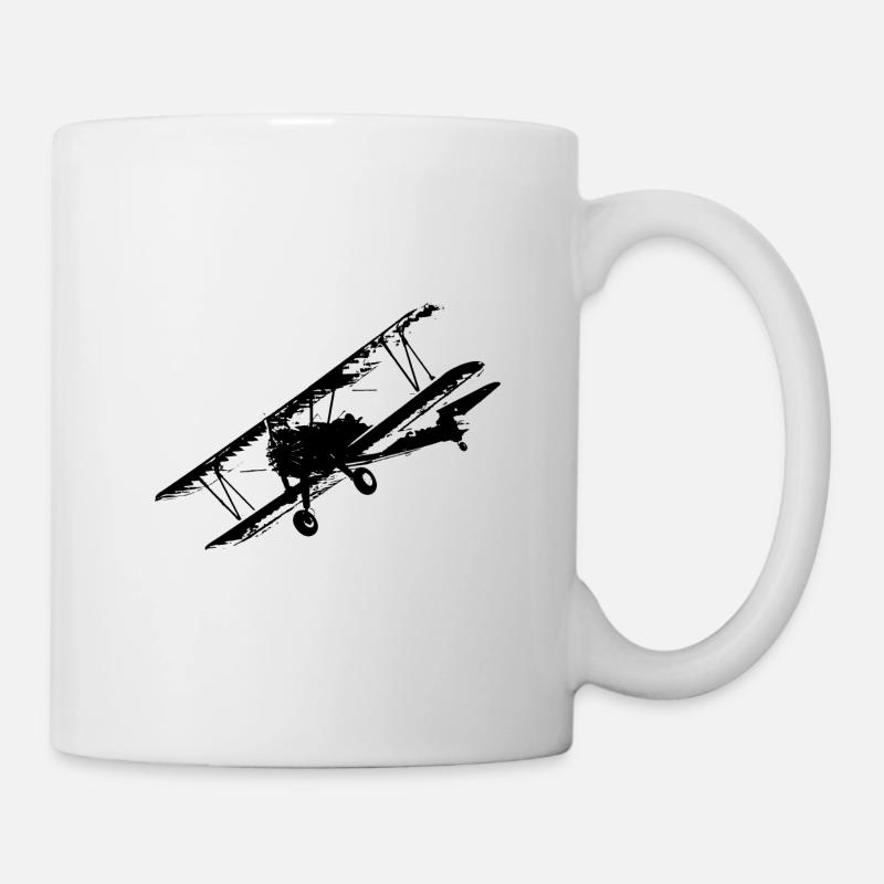 Plane biplane aviator nostalgia - Mug - white