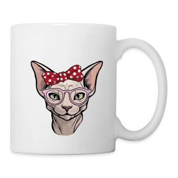 Sphynx Katze Haustier Katzen Schleife Brille Tier - Tasse - Weiß - Rechts