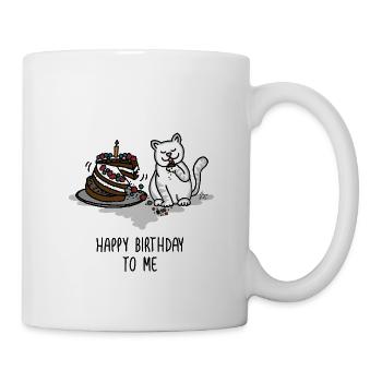 Happy Birthday to me – cheeky cat nibbles cake - Mug - white - Right