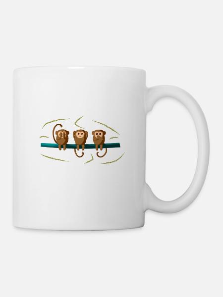 Les 3 singes, les singes mignons, les singes, les bananes, les emoji - Mug blanc - blanc