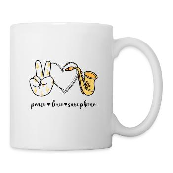 Peace Love Saxophone Signe de la main de la paix Mélomane - Mug blanc - blanc - Droite