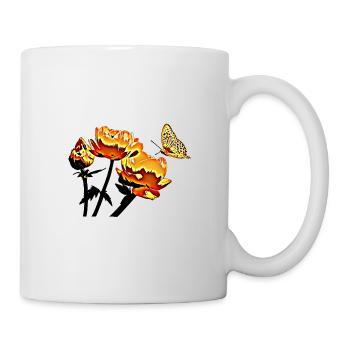 Schmetterling und Blumen - Tasse - Weiß - Rechts