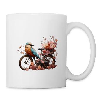Magisches Leben mit Vogel auf einem Fahrrad, Tätowierung - Tasse - Weiß - Rechts