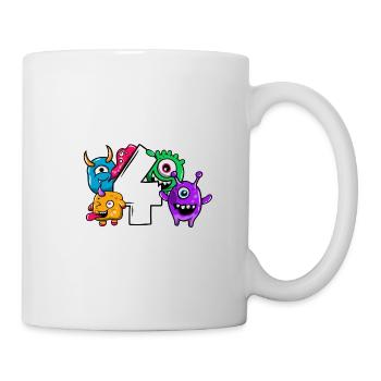 Monster Vierter Geburtstag 4 Jahre Geschenk - Tasse - Weiß - Rechts