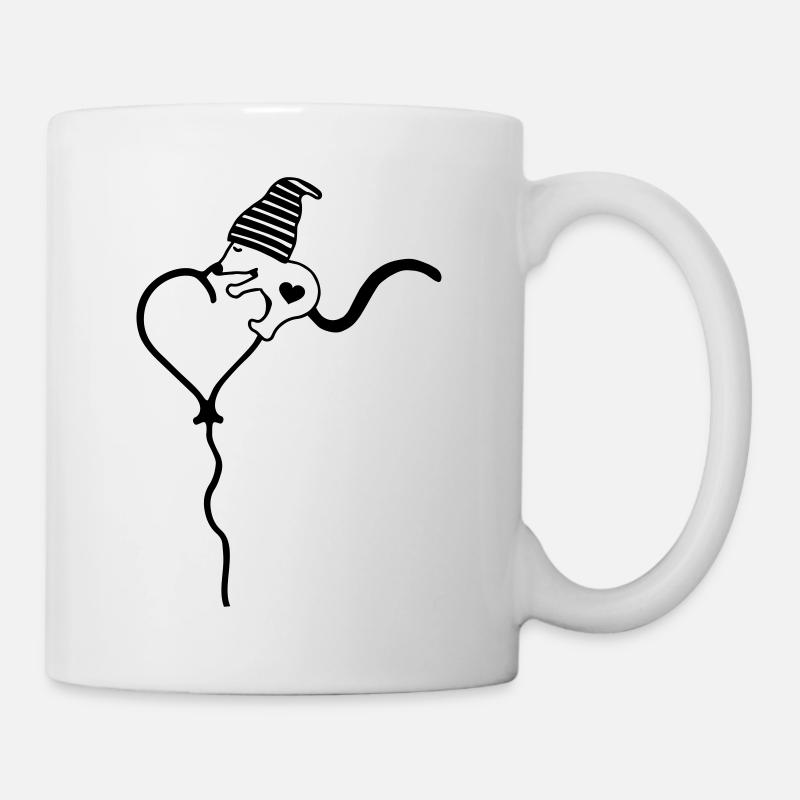 Maus Mäuschen auf Herz Luftballon - Tasse - Weiß