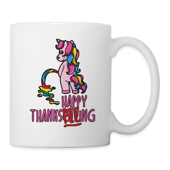 Chemise de licorne de Thanksgiving Happy ThanksPEEing Funny Pun Pun - Mug blanc - blanc - Droite