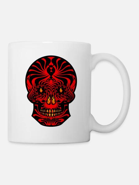 Tribal Skull Black Red Tribal Skull Tribal Tattoo - Mug - white