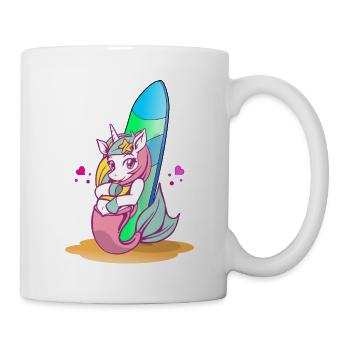 Unicorn with surfboard on the beach - Mug - white - Right
