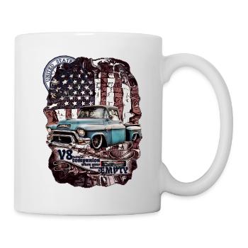 V8 treuer Begleiter LKW Pick-up auf Mauer Fahne - Tasse - Weiß - Rechts