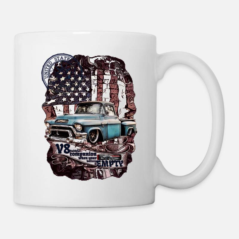 V8 fidèle compagnon camion pick-up sur le drapeau mur - Mug blanc - blanc