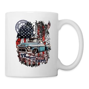 Legendary V8 truck on American flag eagle - Mug - white - Right