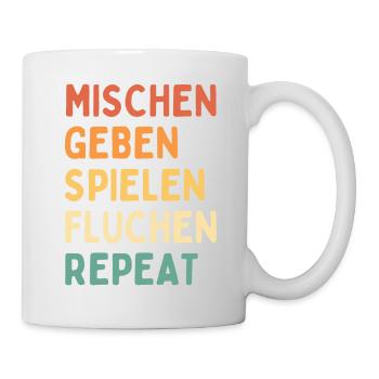 mischen geben spielen fluchen repeat - Tasse - Weiß - Rechts