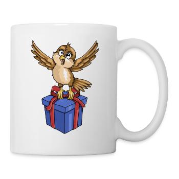 Funny bird with gift - Mug - white - Right
