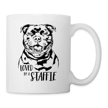 STAFFORDSHIRE BULL TERRIER loved by a Staffie dog - Mug - white - Right