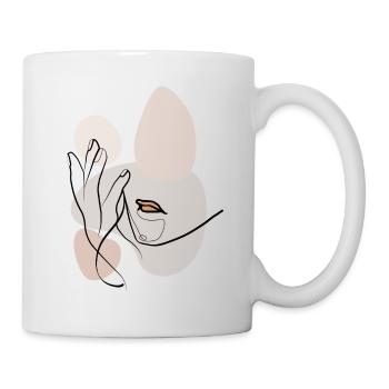 Visage féminin Boho fine ligne noire, beige - Mug blanc - blanc - Droite