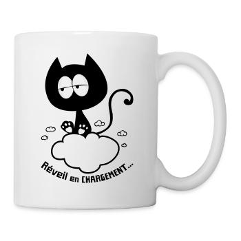 Chat réveil en chargement, humour de chat ! - Mug blanc - blanc - Droite