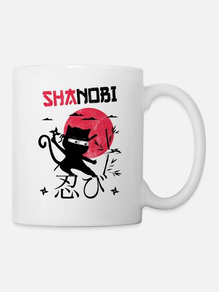 Funny Cat, Shanobi Funny Ninja Shinobi Cat - Mug - white