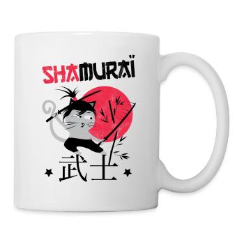 Lustige Katze, Shamuraï Lustige Katze Samurai Krieger - Tasse - Weiß - Rechts