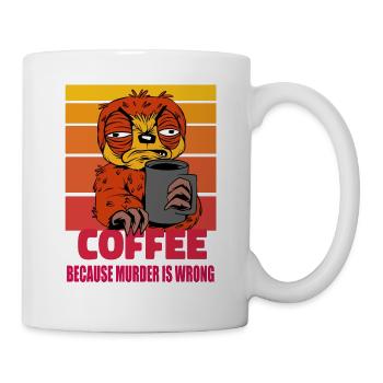 Kaffee, weil Mord falsch ist, Faultier, Retro-Sonne - Tasse - Weiß - Rechts