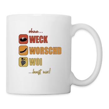 Woi Weck Worschd Pfalz Schorle Riesling Mundart - Tasse - Weiß - Rechts