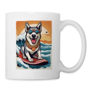 Cool husky sur une planche de surf - Mug blanc - blanc - Droite